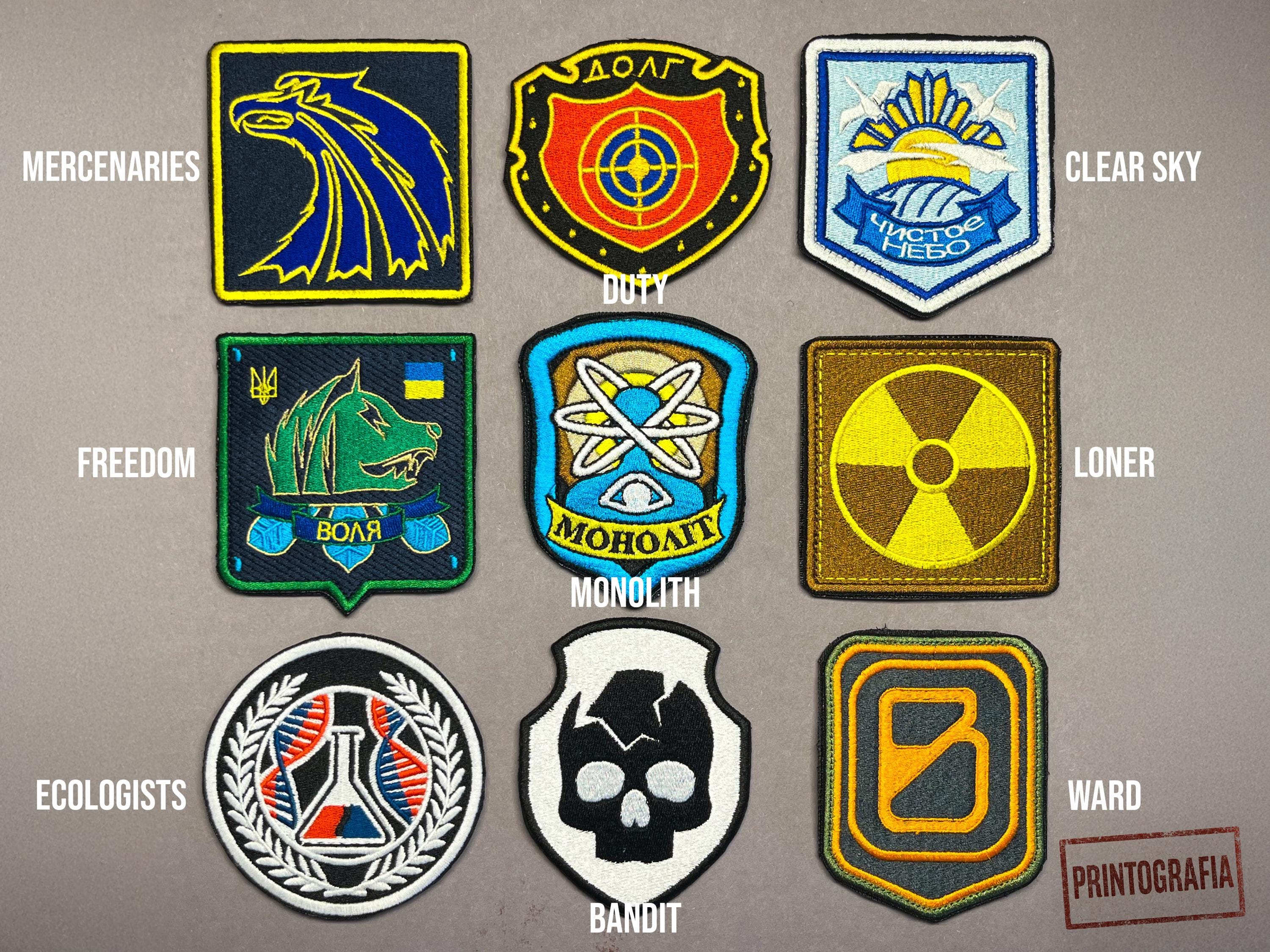 Zone Faction Patch Set – 9 Stalker Inspired Embroidered Tactical Patches - Bundle or Single, Cosplay, Airsoft, Post-Apocalypse, Backpack